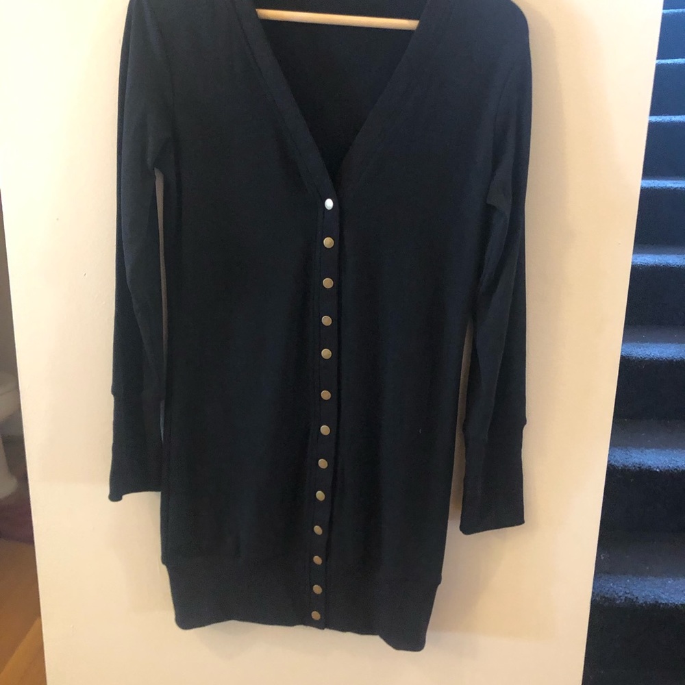 Long Sleeve Snap Button Down Solid Color Knit Rib… - image 4